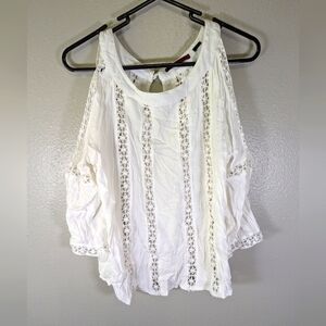 BKE Red white see thru top with open sleeves size small
